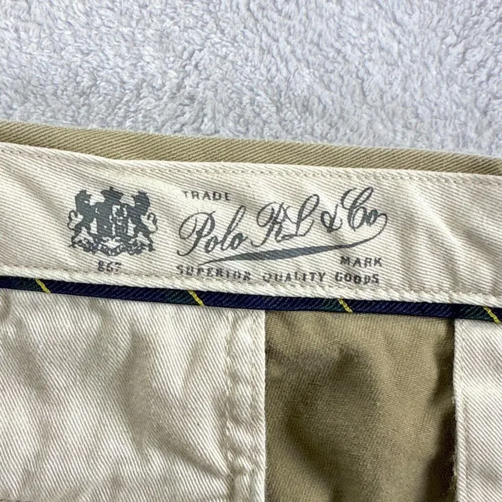 Polo Ralph Lauren Pants Men 38x31 Beige Twill Field Chino Pleated Preppy Classic